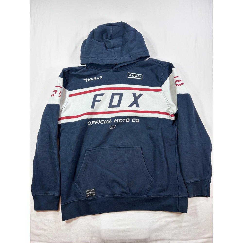 Fox Racing Official Moto Hoodie Navy Blue White Red Mens XL Motocross Pullover